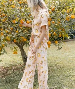 PUP52 Clothing Cecily High Waisted Wide Leg Pants - Pink Floral