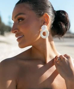 PUP38 Olivia Flower Woven Earrings - Beige