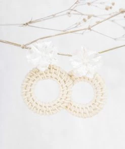 PUP38 Olivia Flower Woven Earrings - Beige