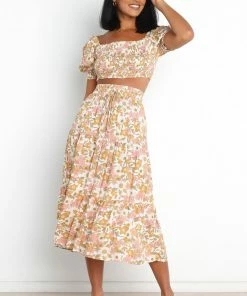 PUP4 Alana Skirt - Tan Floral Clothing