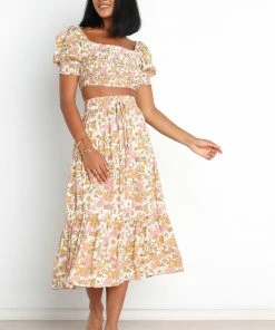 PUP4 Alana Skirt - Tan Floral Clothing