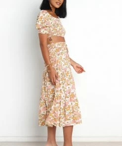 PUP4 Alana Skirt - Tan Floral Clothing