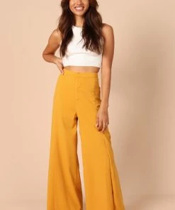 PUP52 Clothing Annie High Waisted Wide Leg Pants - Mustard