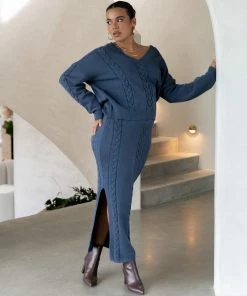 PUP4 Aspen Cable Knit Skirt - Midnight Blue