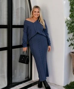 PUP4 Aspen Cable Knit Skirt - Midnight Blue