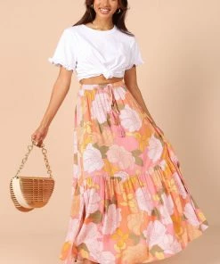 PUP49 Bump Friendly Carissa Printed Maxi Skirt - Pink Floral