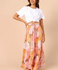 PUP49 Bump Friendly Carissa Printed Maxi Skirt - Pink Floral