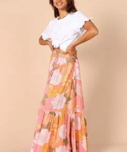 PUP49 Bump Friendly Carissa Printed Maxi Skirt - Pink Floral