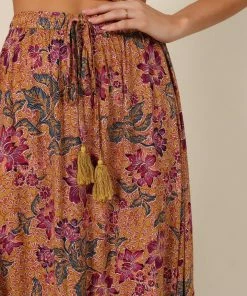 PUP49 Bump Friendly Carissa Printed Maxi Skirt - Tan Floral
