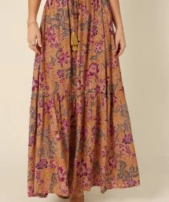 PUP49 Bump Friendly Carissa Printed Maxi Skirt - Tan Floral
