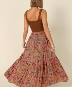 PUP49 Bump Friendly Carissa Printed Maxi Skirt - Tan Floral