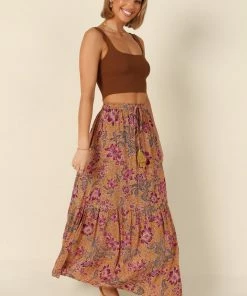 PUP49 Bump Friendly Carissa Printed Maxi Skirt - Tan Floral