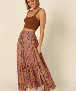 PUP49 Bump Friendly Carissa Printed Maxi Skirt - Tan Floral
