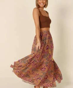 PUP49 Bump Friendly Carissa Printed Maxi Skirt - Tan Floral