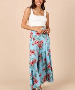 PUP49 Cassatt Wide Leg Pants - Blue Floral Clothing