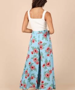 PUP49 Cassatt Wide Leg Pants - Blue Floral Clothing