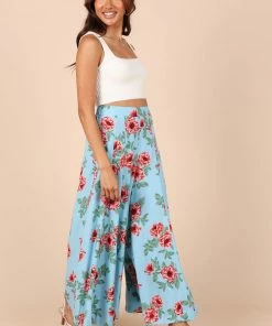 PUP49 Cassatt Wide Leg Pants - Blue Floral Clothing