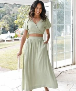 PUP52 Clothing Cecily High Waisted Maxi Skirt - Sage