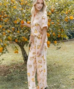 PUP52 Clothing Cecily High Waisted Wide Leg Pants - Pink Floral