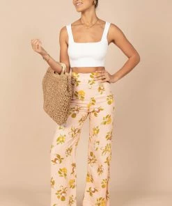 PUP52 Clothing Cecily High Waisted Wide Leg Pants - Pink Floral