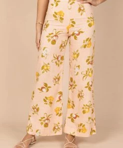 PUP52 Clothing Cecily High Waisted Wide Leg Pants - Pink Floral