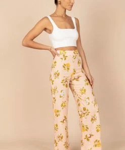PUP52 Clothing Cecily High Waisted Wide Leg Pants - Pink Floral