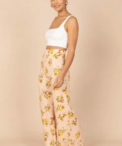 PUP52 Clothing Cecily High Waisted Wide Leg Pants - Pink Floral