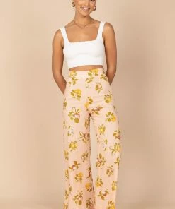 PUP52 Clothing Cecily High Waisted Wide Leg Pants - Pink Floral