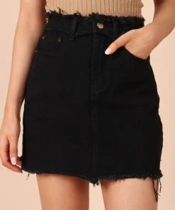PUP14 Felix Denim Mini Skirt - Washed Black