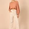 PUP51 Georgette High Waisted Straight Leg Pants - Beige Clothing