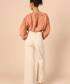 PUP51 Georgette High Waisted Straight Leg Pants - Beige Clothing