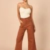 PUP51 Georgette High Waisted Straight Leg Pants - Brown