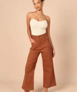PUP51 Georgette High Waisted Straight Leg Pants - Brown