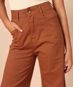 PUP51 Georgette High Waisted Straight Leg Pants - Brown