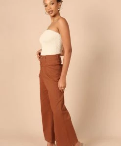 PUP51 Georgette High Waisted Straight Leg Pants - Brown