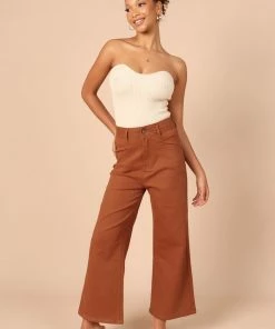 PUP51 Georgette High Waisted Straight Leg Pants - Brown