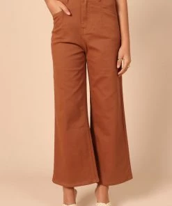 PUP51 Georgette High Waisted Straight Leg Pants - Brown