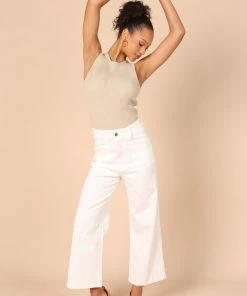 PUP51 Georgette High Waisted Straight Leg Pants - White