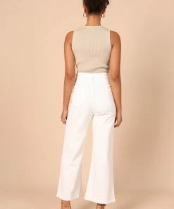 PUP51 Georgette High Waisted Straight Leg Pants - White
