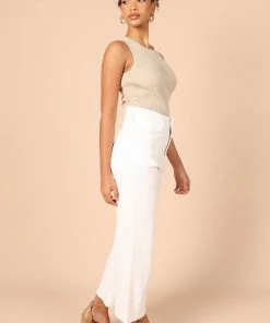 PUP51 Georgette High Waisted Straight Leg Pants - White