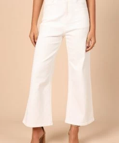 PUP51 Georgette High Waisted Straight Leg Pants - White