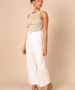 PUP51 Georgette High Waisted Straight Leg Pants - White