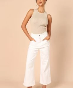 PUP51 Georgette High Waisted Straight Leg Pants - White
