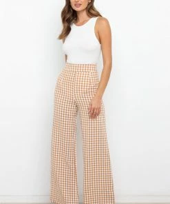 PUP52 Gimmie Pants - Tan Gingham Clothing