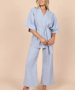 PUP52 Henry High Waisted Wide Leg Pants - Blue Stripe Clothing