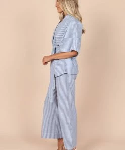PUP52 Henry High Waisted Wide Leg Pants - Blue Stripe Clothing