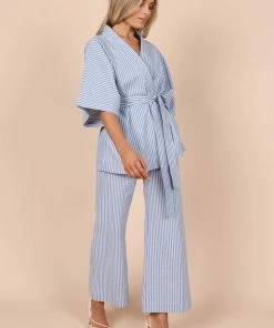 PUP52 Henry High Waisted Wide Leg Pants - Blue Stripe Clothing