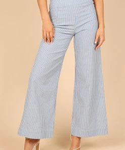 PUP52 Henry High Waisted Wide Leg Pants - Blue Stripe Clothing