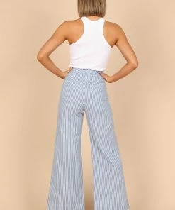 PUP52 Henry High Waisted Wide Leg Pants - Blue Stripe Clothing