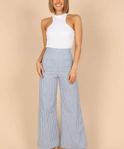 PUP52 Henry High Waisted Wide Leg Pants - Blue Stripe Clothing